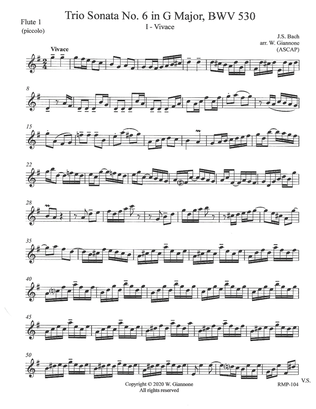 Book cover for Bach - Trio Sonata No. 6 in G Major (BWV 530) - parts: flutes1-2-3 and alto