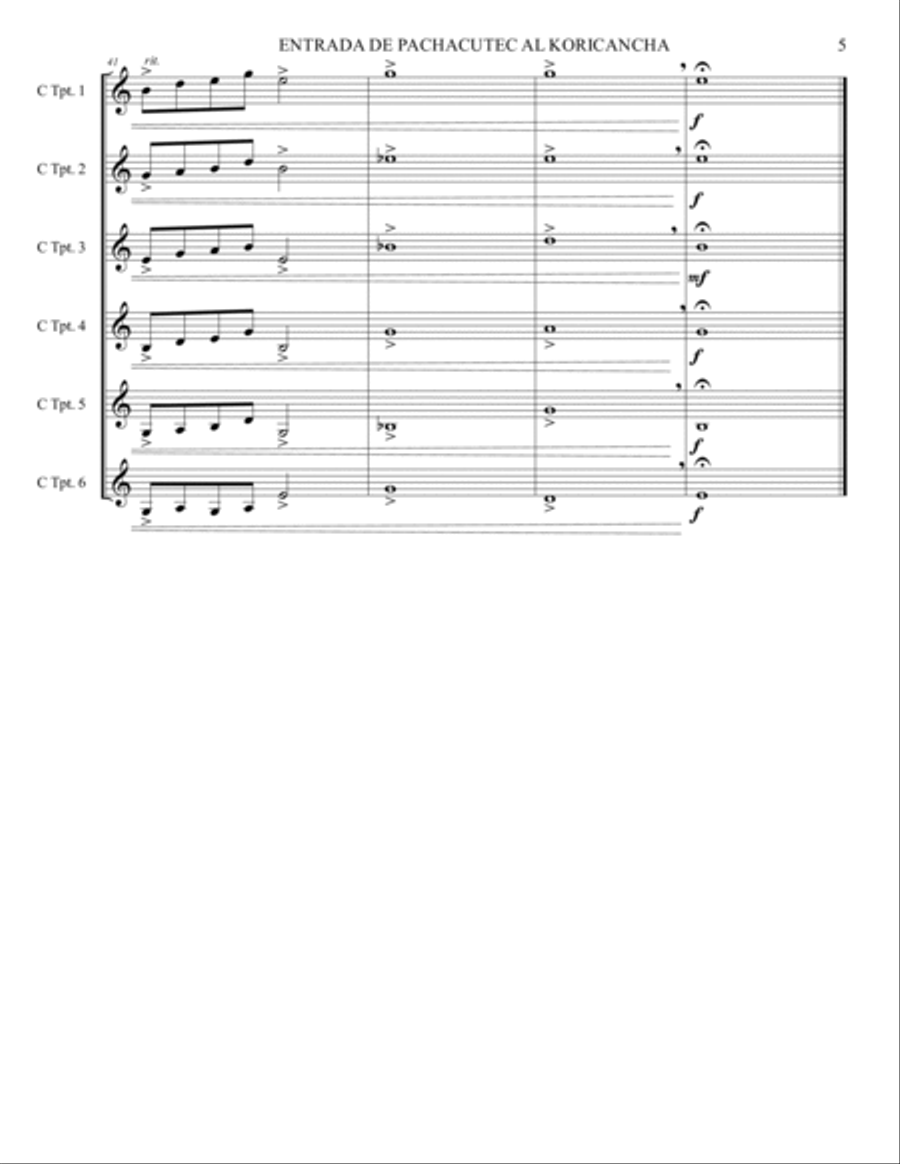 Entrance of Pachacutec to the Koricancha, Op7 for 6 trumpets Brass Ensemble scores gallery preview page 5