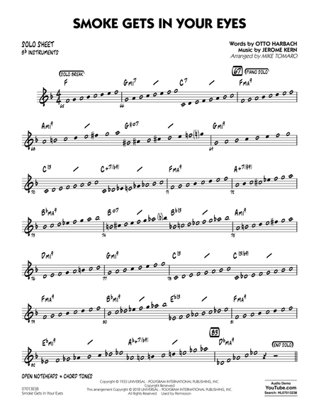 Smoke Gets In Your Eyes (arr. Mike Tomaro) - Bb Solo Sheet