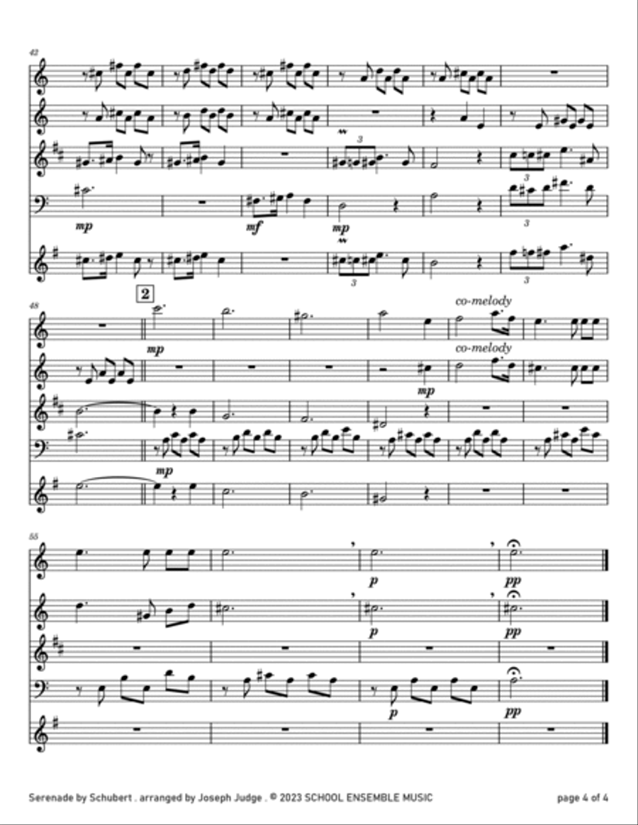 Serenade by Schubert for Woodwind Quartet in Schools Woodwind Quartet scores gallery preview page 4