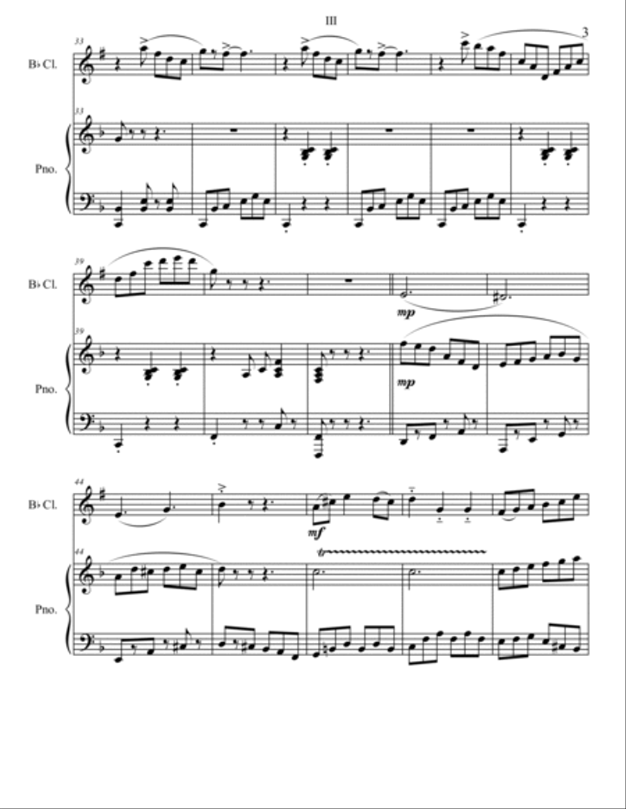 Rhapsody for Clarinet and Piano No.1 Mvt. III Clarinet Solo scores gallery preview page 3