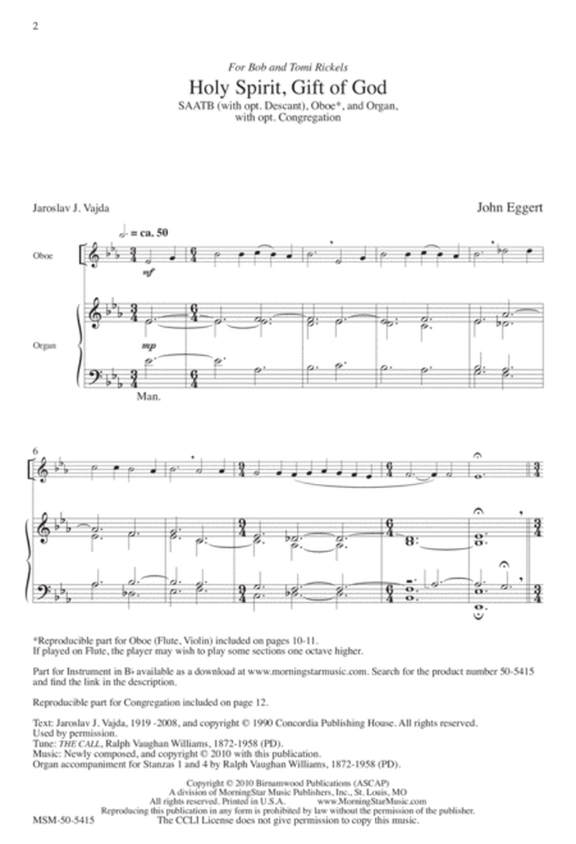 Holy Spirit, Gift of God (Downloadable Choral Score)