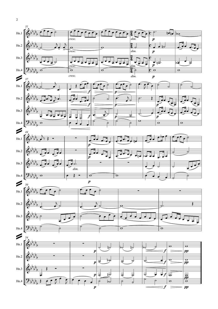 Dvorak: Mvt.II Largo (extract) from Symphony No.9 (New World) Op.95 - horn quartet Brass Quartet scores gallery preview page 2
