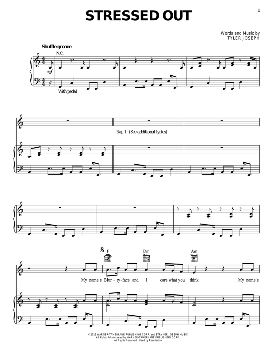 Stressed Out Piano, Vocal, Guitar scores gallery preview page 1