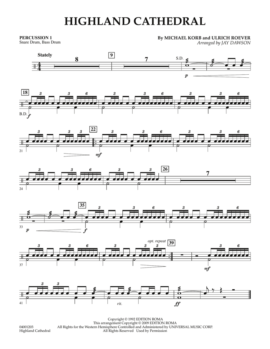 Highland Cathedral - Percussion 1 Concert Band scores gallery preview page 1