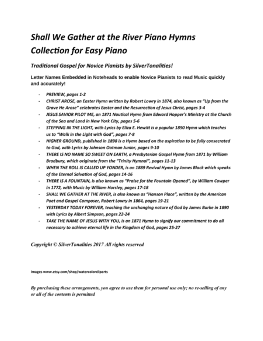 Shall We Gather at the River Piano Hymns Collection for Easy Piano Piano Method scores gallery preview page 2