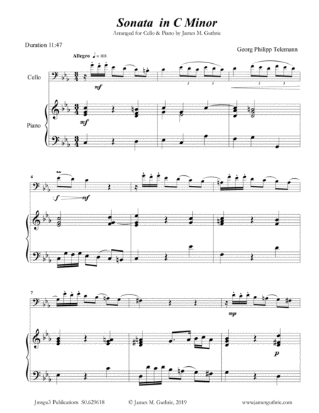 Telemann: Sonata in C Minor for Cello & Piano image number null