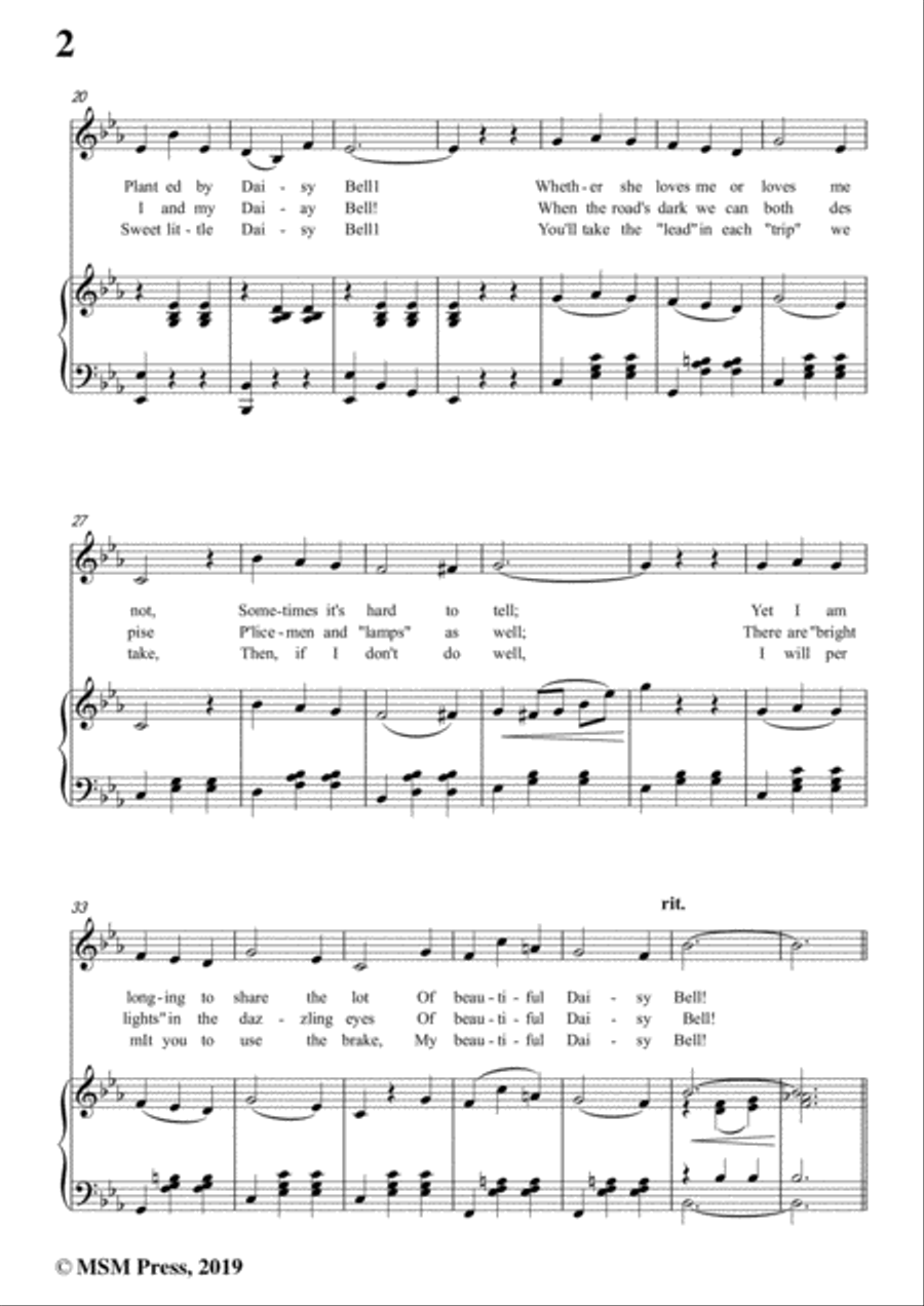 Henry Dacre-Daisy Bell,in E flat Major,for Voice and Piano Voice Solo scores gallery preview page 4