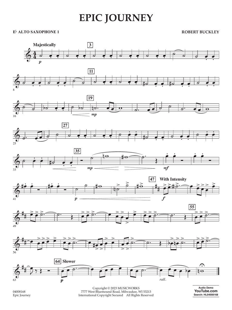 Epic Journey - Alto Saxophone 1 Concert Band scores gallery preview page 1