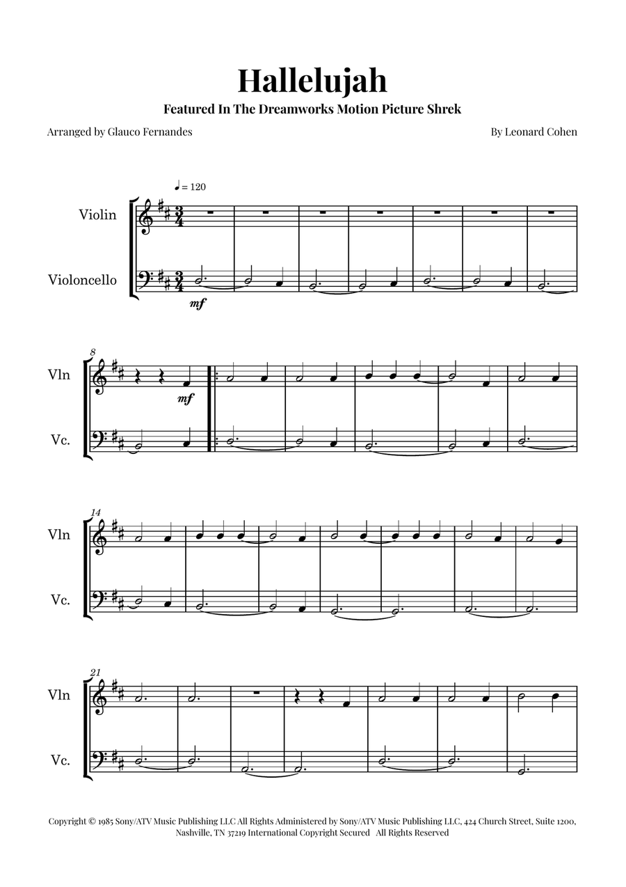Hallelujah String Duet scores gallery preview page 1