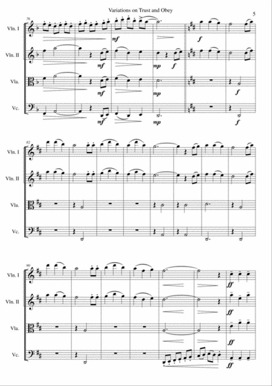 Variations on Trust and Obey for String quartet String Quartet scores gallery preview page 5
