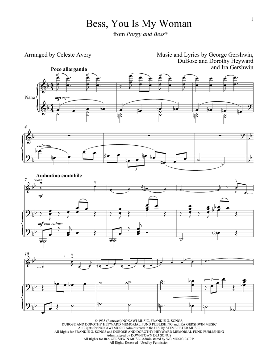 Bess, You Is My Woman (from Porgy and Bess) Violin Solo scores gallery preview page 1