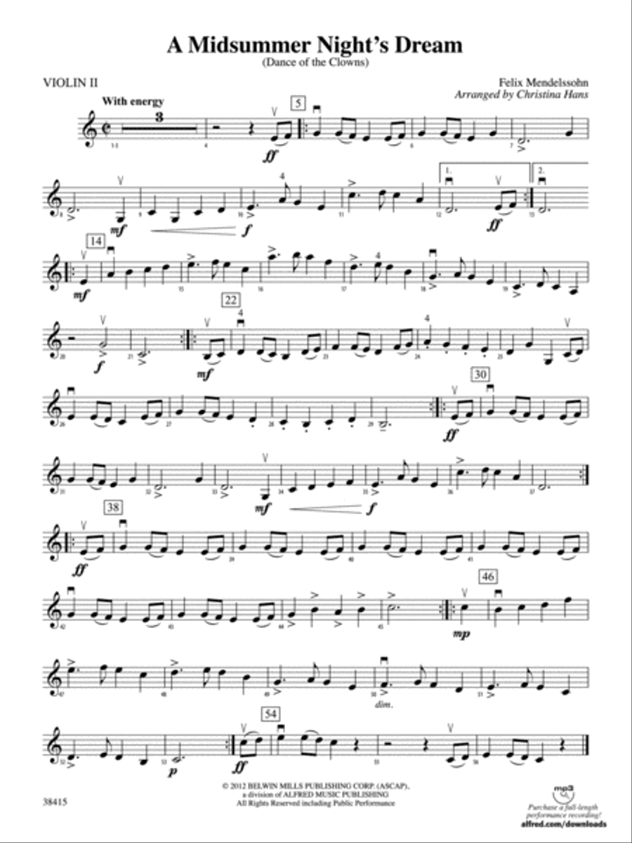 A Midsummer Night's Dream (Dance of the Clowns): 2nd Violin String Orchestra scores gallery preview page 1