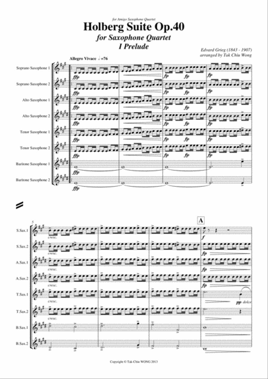 Holberg Suite arranged for Saxophone Ensemble (Octet) Score and Parts Woodwind Ensemble scores gallery preview page 2
