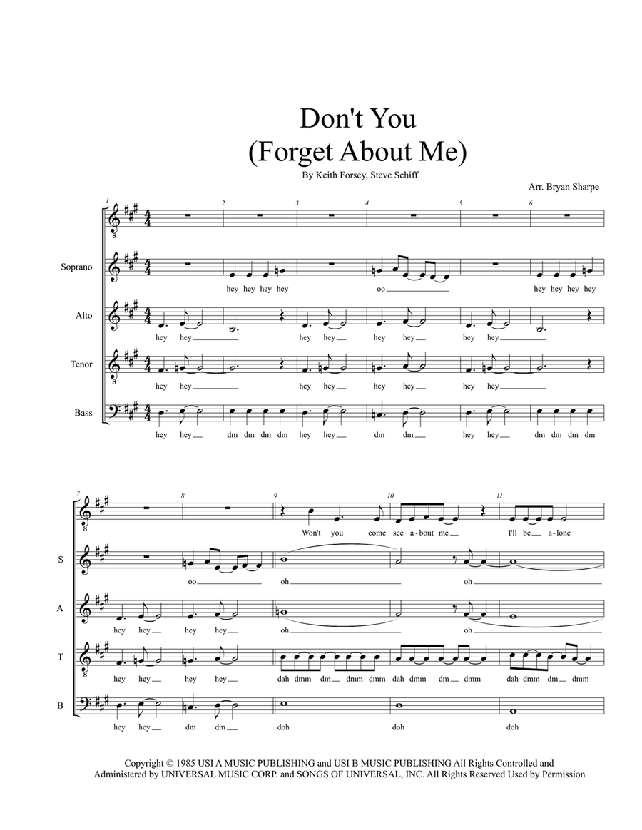 Don't You (forget About Me) 4-Part scores gallery preview page 1
