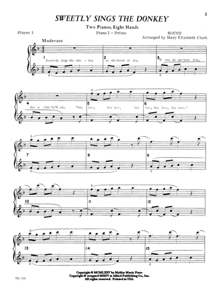 Sweetly Sings the Donkey - Piano Quartet (2 Pianos, 8 Hands)