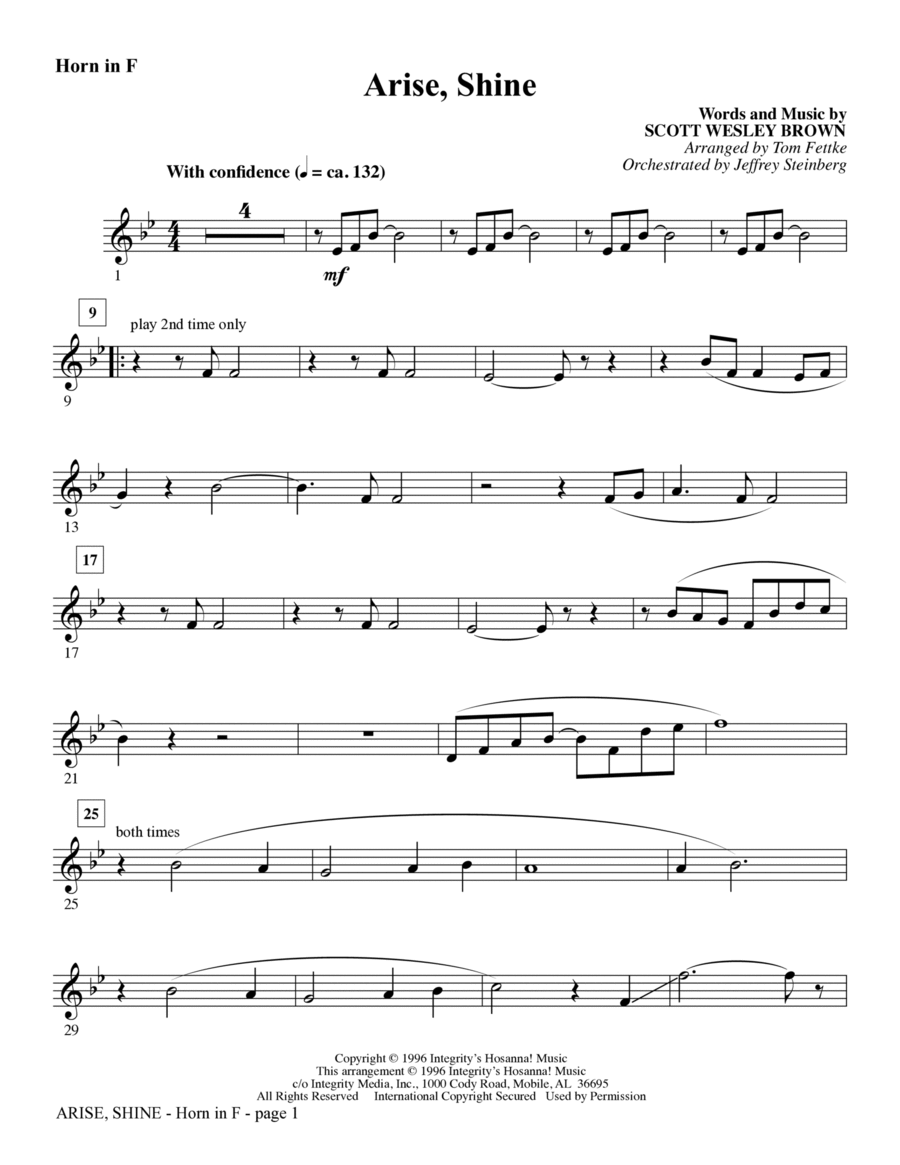 Arise, Shine (arr. Tom Fettke) - F Horn Choir scores gallery preview page 1