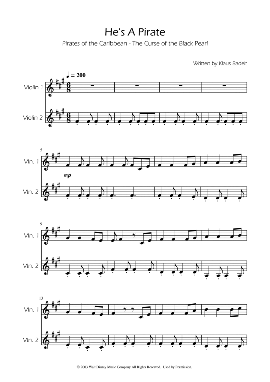 He's A Pirate String Duet scores gallery preview page 1