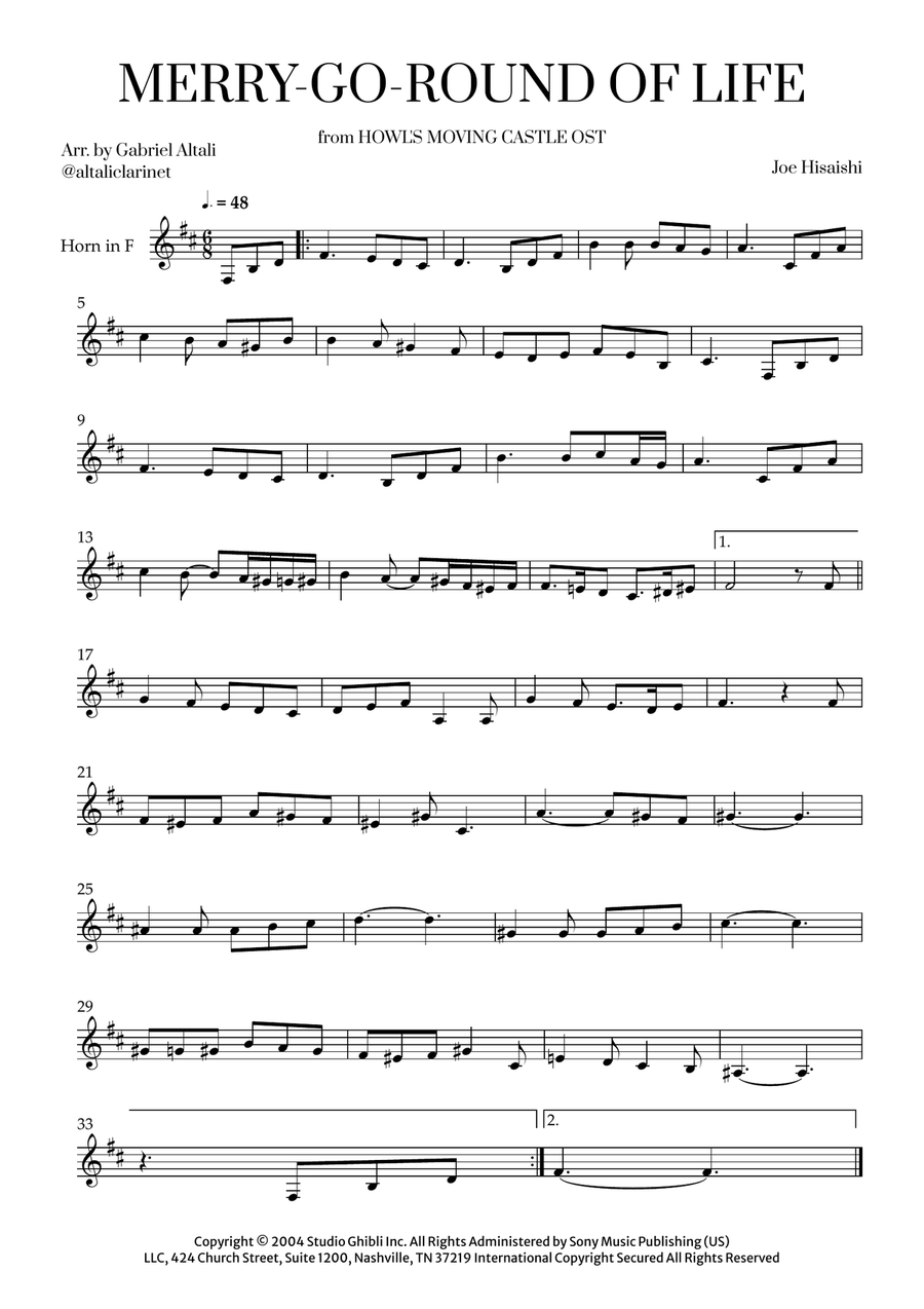 Merry-Go-Round Of Life Horn Solo scores gallery preview page 1