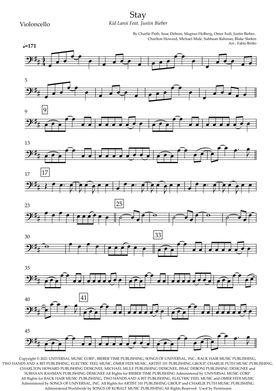 Stay Cello Solo scores gallery preview page 1