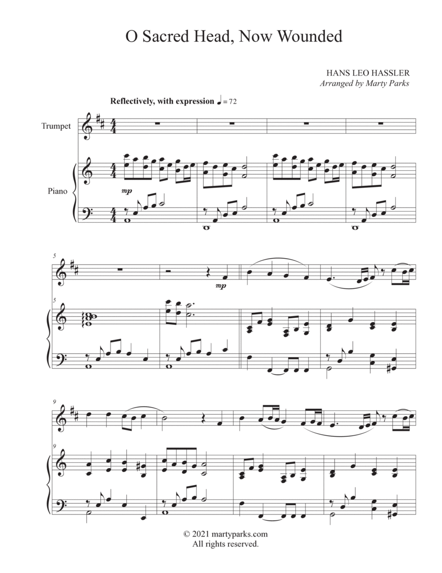 O Sacred Head, Now Wounded (Trumpet-Piano) Trumpet Solo scores gallery preview page 1