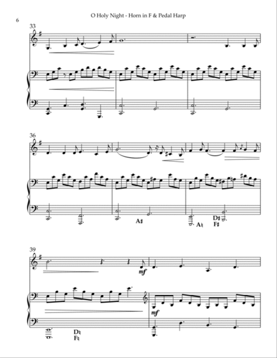 O Holy Night, Duet for Horn in F & Pedal Harp