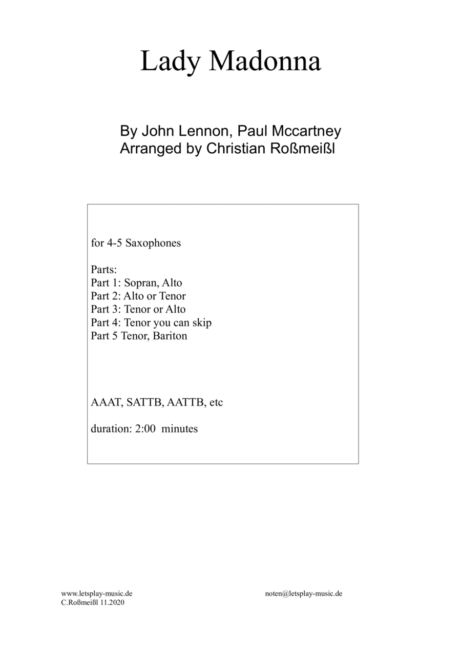Lady Madonna Woodwind Quintet scores gallery preview page 1