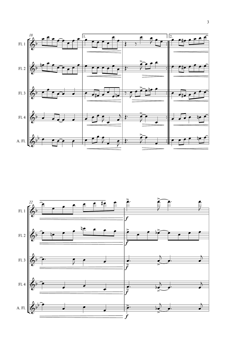 Jazz Carols Collection #4 Flute Quartet (Away in a Manger; O Little Town; Carol of the Drum) Flute Quartet scores gallery preview page 4