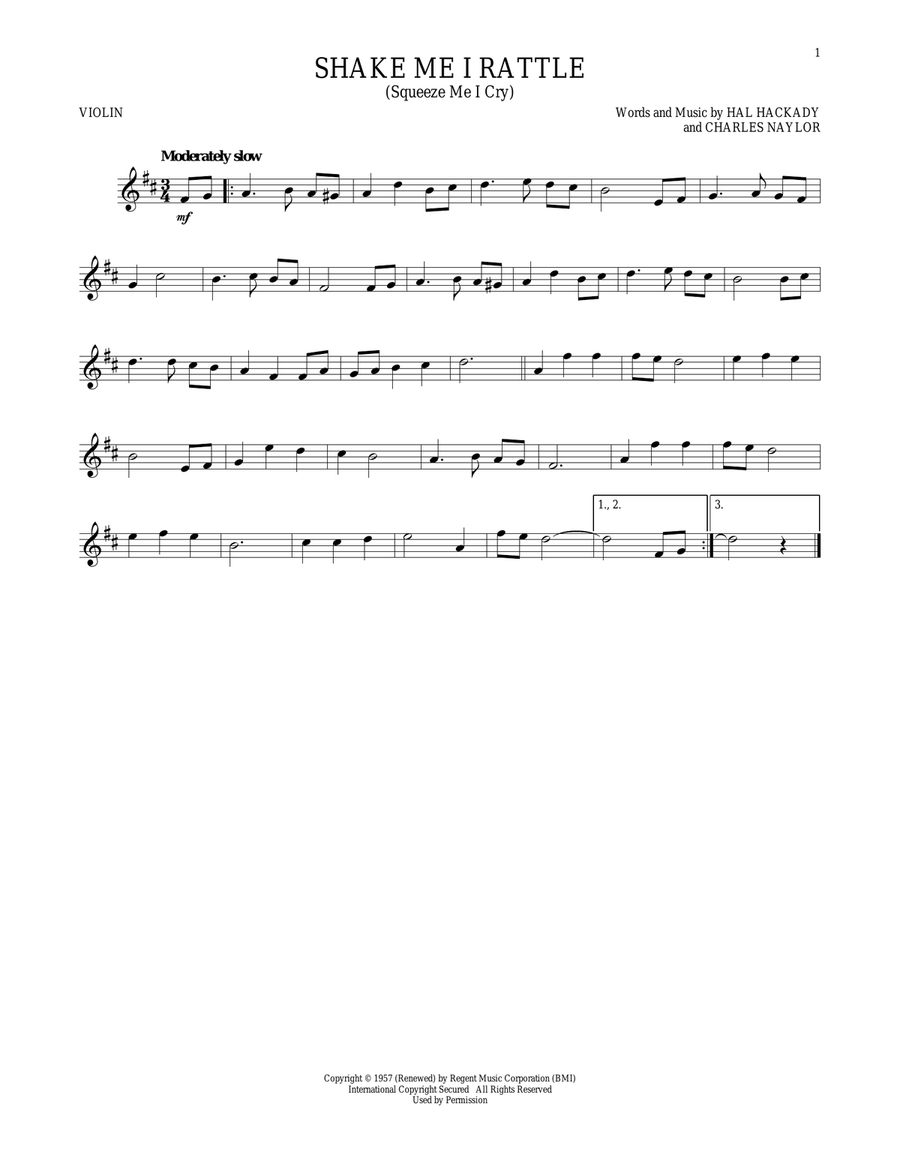 Shake Me I Rattle (Squeeze Me I Cry) Violin Solo scores gallery preview page 1