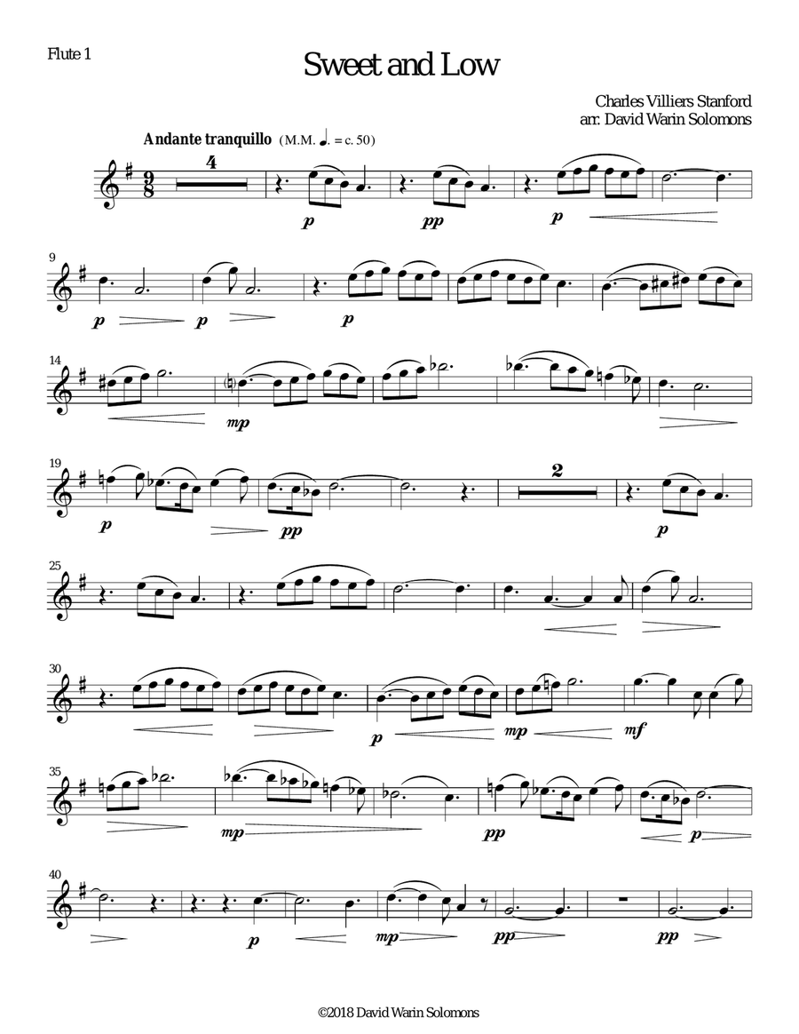Sweet and Low (Stanford's setting) arranged for flute quartet and string quartet Flute Quartet scores gallery preview page 6