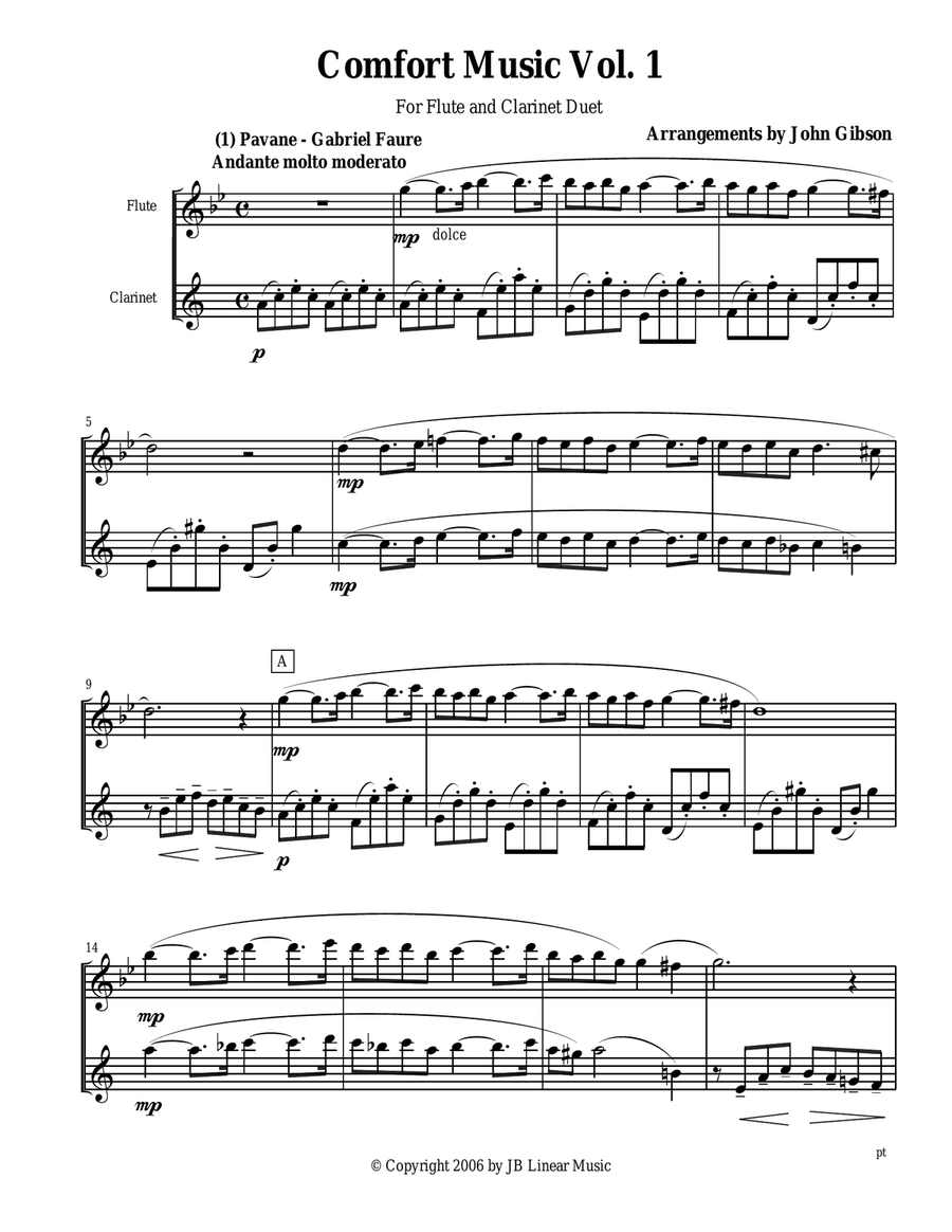 Comfort Music for Flute and Clarinet duet Woodwind Duet scores gallery preview page 1