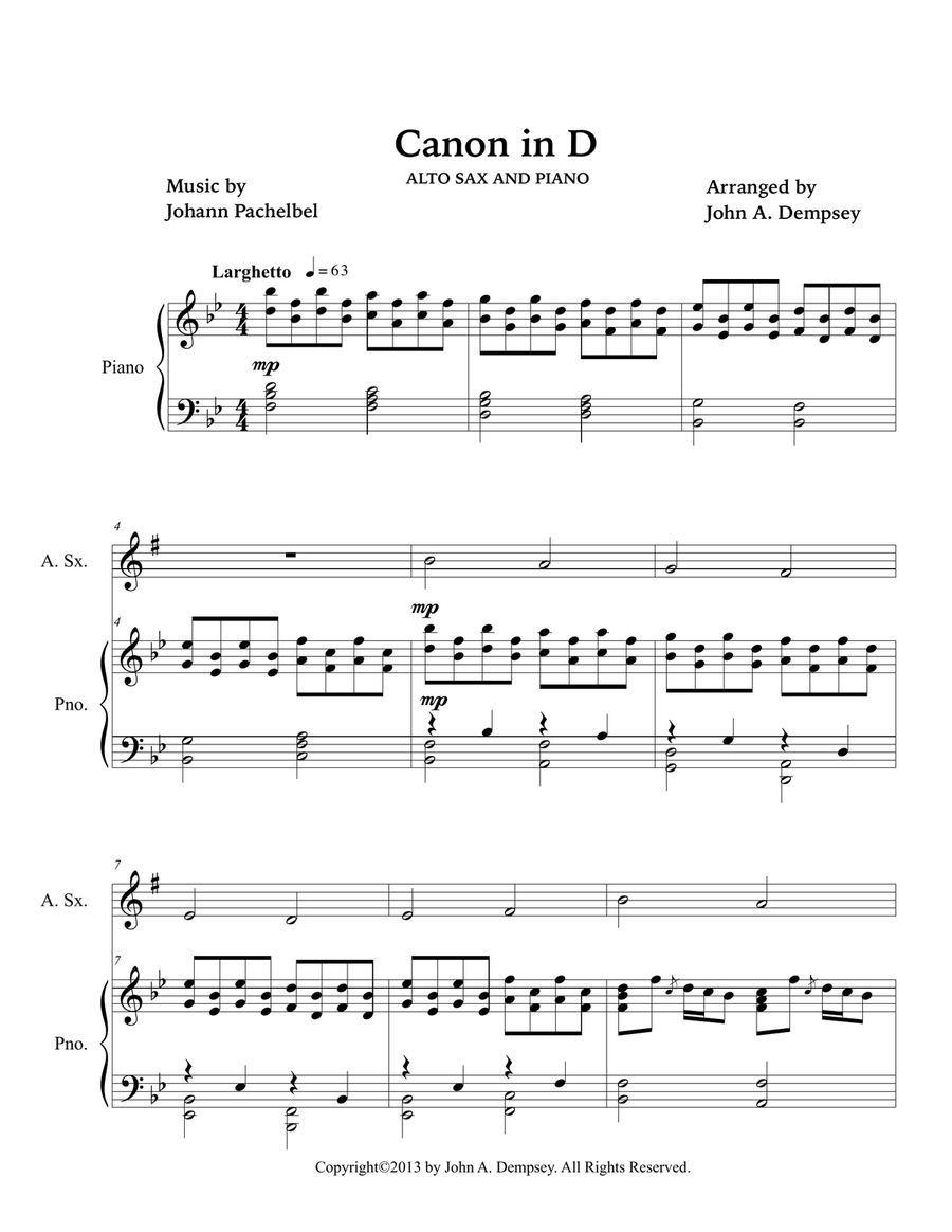 Canon in D (Alto Sax and Piano) Alto Saxophone scores gallery preview page 4