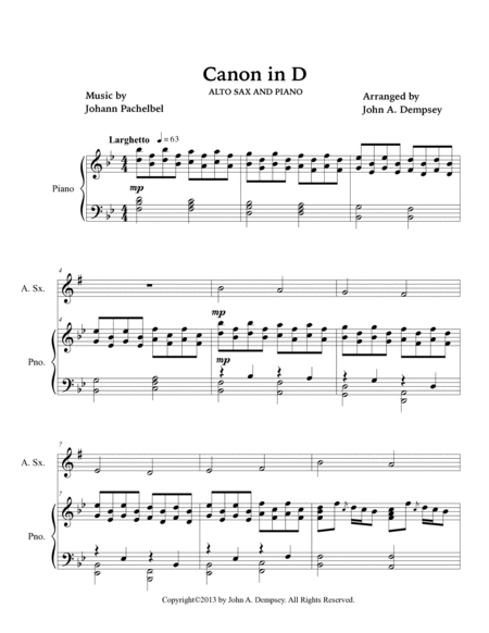 Canon in D (Alto Sax and Piano) image number null