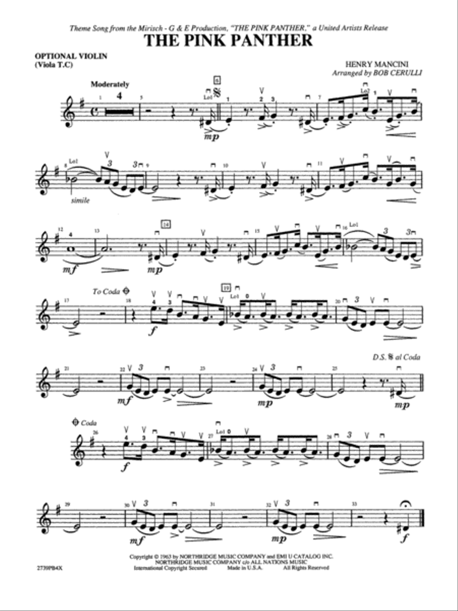The Pink Panther: 3rd Violin (Viola [TC]) String Orchestra scores gallery preview page 1