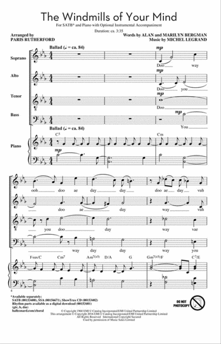 The Windmills of Your Mind 4-Part scores gallery preview page 2