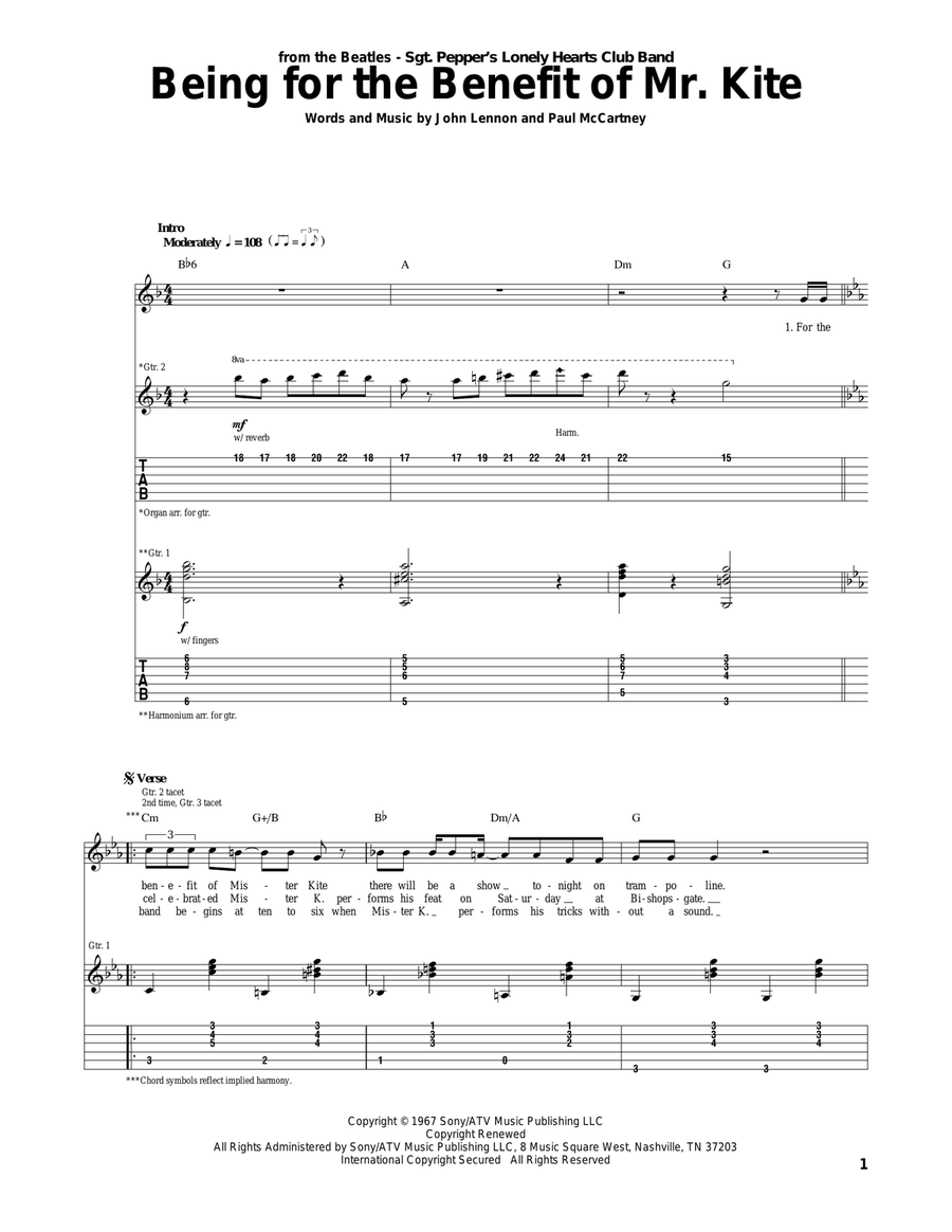 Being For The Benefit Of Mr. Kite Acoustic Guitar scores gallery preview page 1