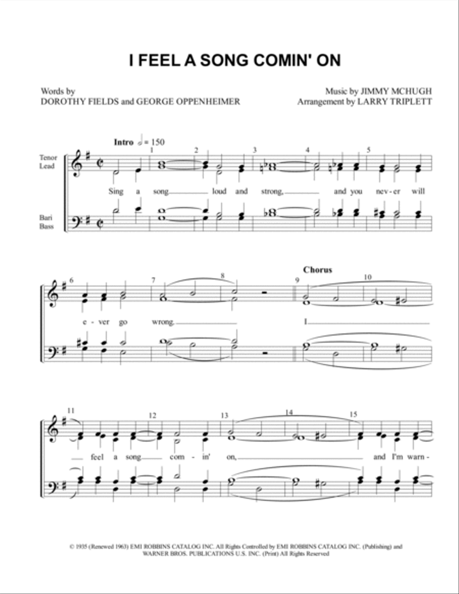 I Feel A Song Comin' On 4-Part scores gallery preview page 1
