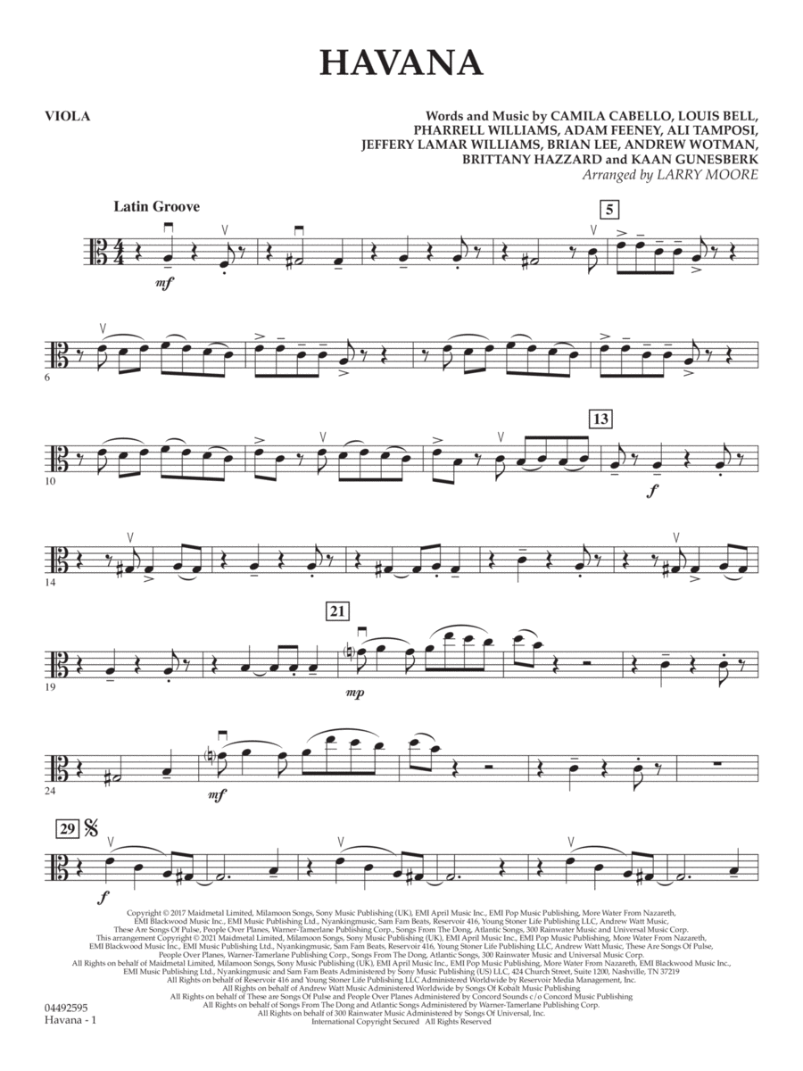 Havana (arr. Larry Moore) - Viola String Quartet scores gallery preview page 1