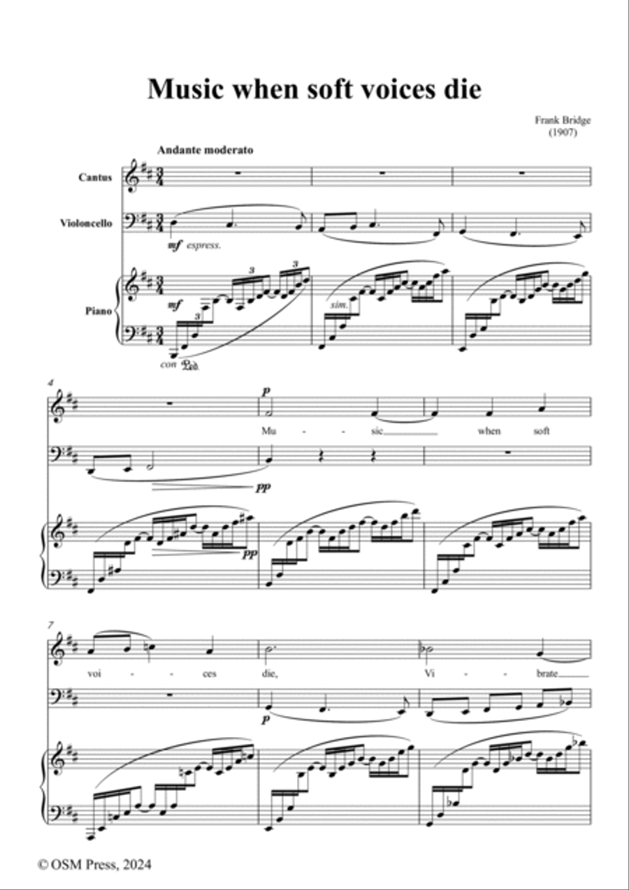 Frank Bridge-Music when soft voices die,in D Major,for Voice,Cello and Piano Small Ensemble scores gallery preview page 2