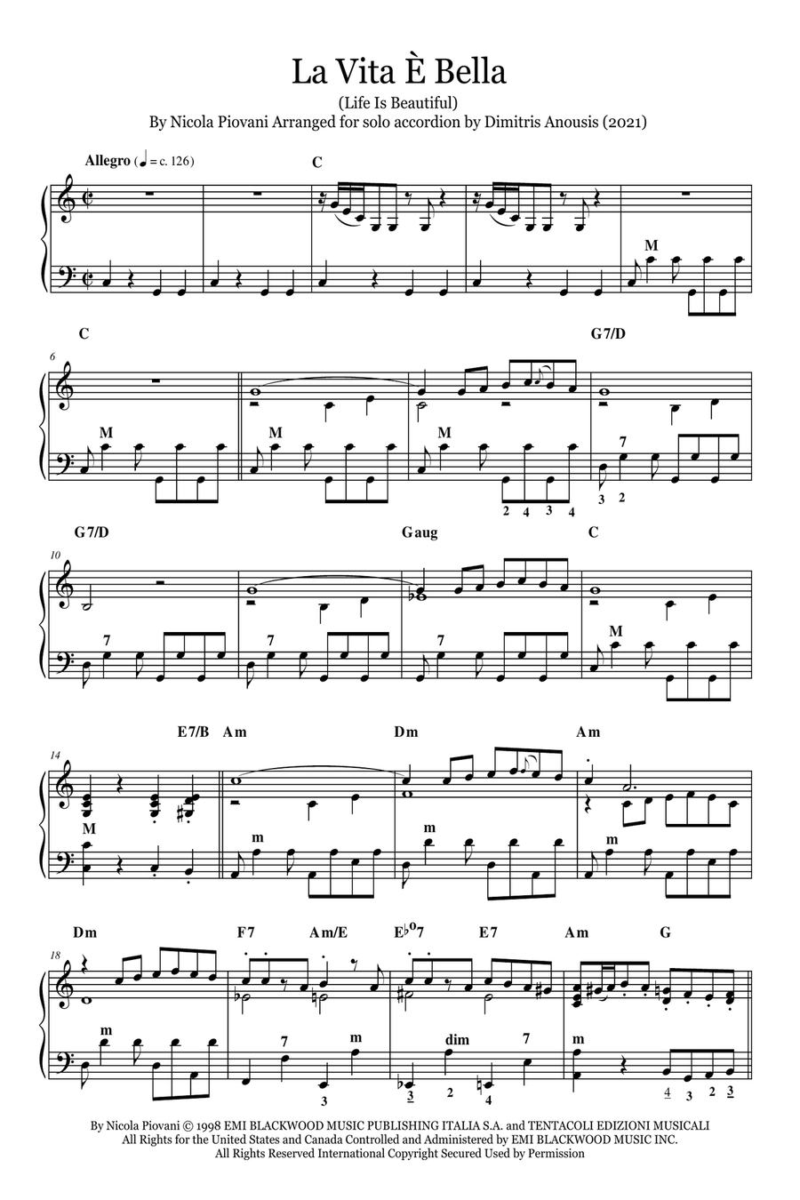 Life Is Beautiful (la Vita E Bella) Accordion scores gallery preview page 3
