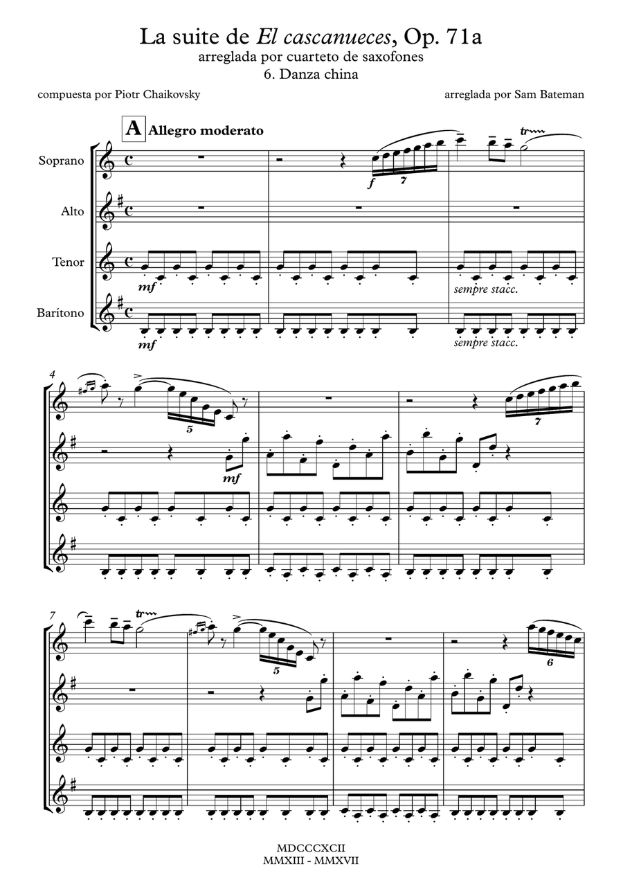 La suite de El cascanueces - 6. Danza china Woodwind Quartet scores gallery preview page 1