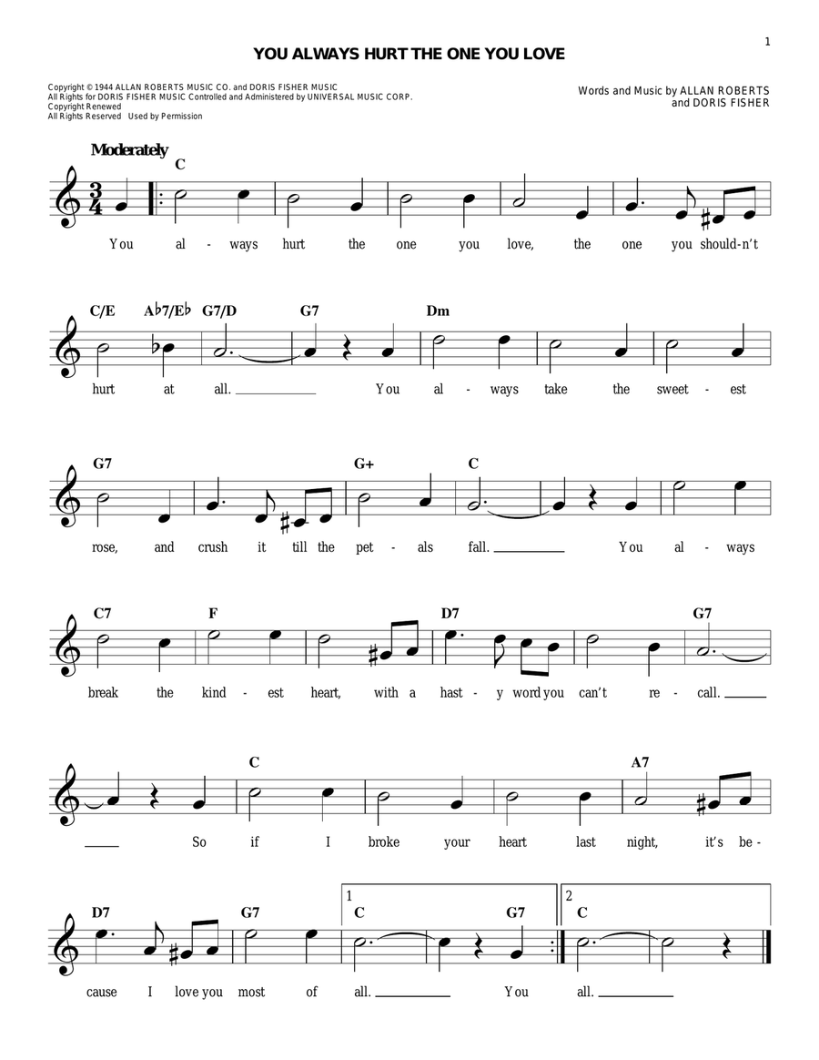 You Always Hurt The One You Love Piano scores gallery preview page 1
