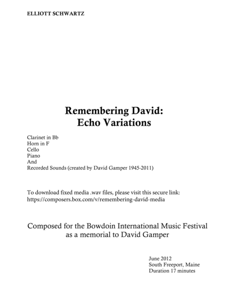 [Schwartz] Remembering David: Echo Variations Small Ensemble - Digital Sheet Music