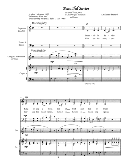 Beautiful Savior, arranged for SATB voices, oboe and organ image number null