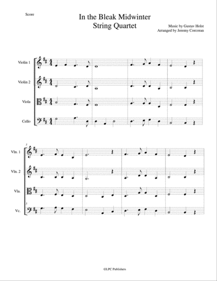 In the Bleak Midwinter for String Quartet String Quartet scores gallery preview page 2