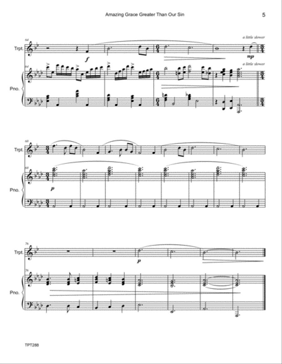 AMAZING GRACE GREATER THAN OUR SIN - TRUMPET SOLO with Piano Accompaniment Trumpet Solo scores gallery preview page 5