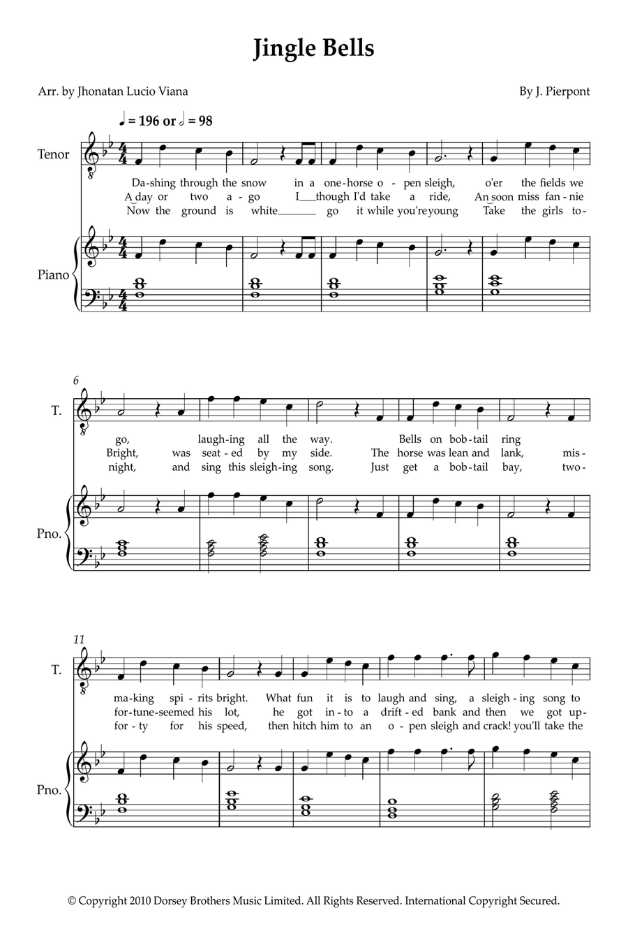 Jingle Bells Jingle Bells Tenor Voice scores gallery preview page 1