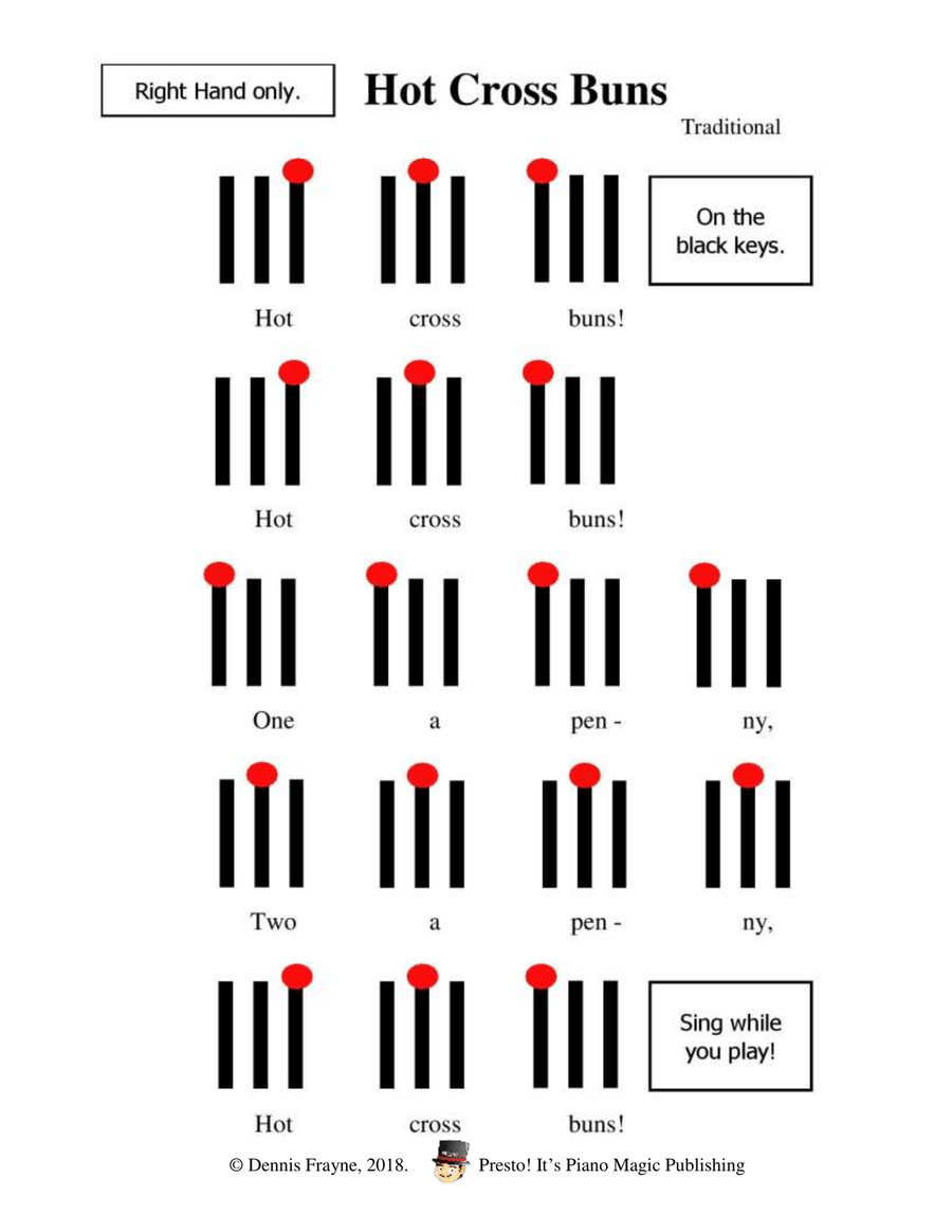 Hot Cross Buns (black key notation) Piano, Vocal scores gallery preview page 2
