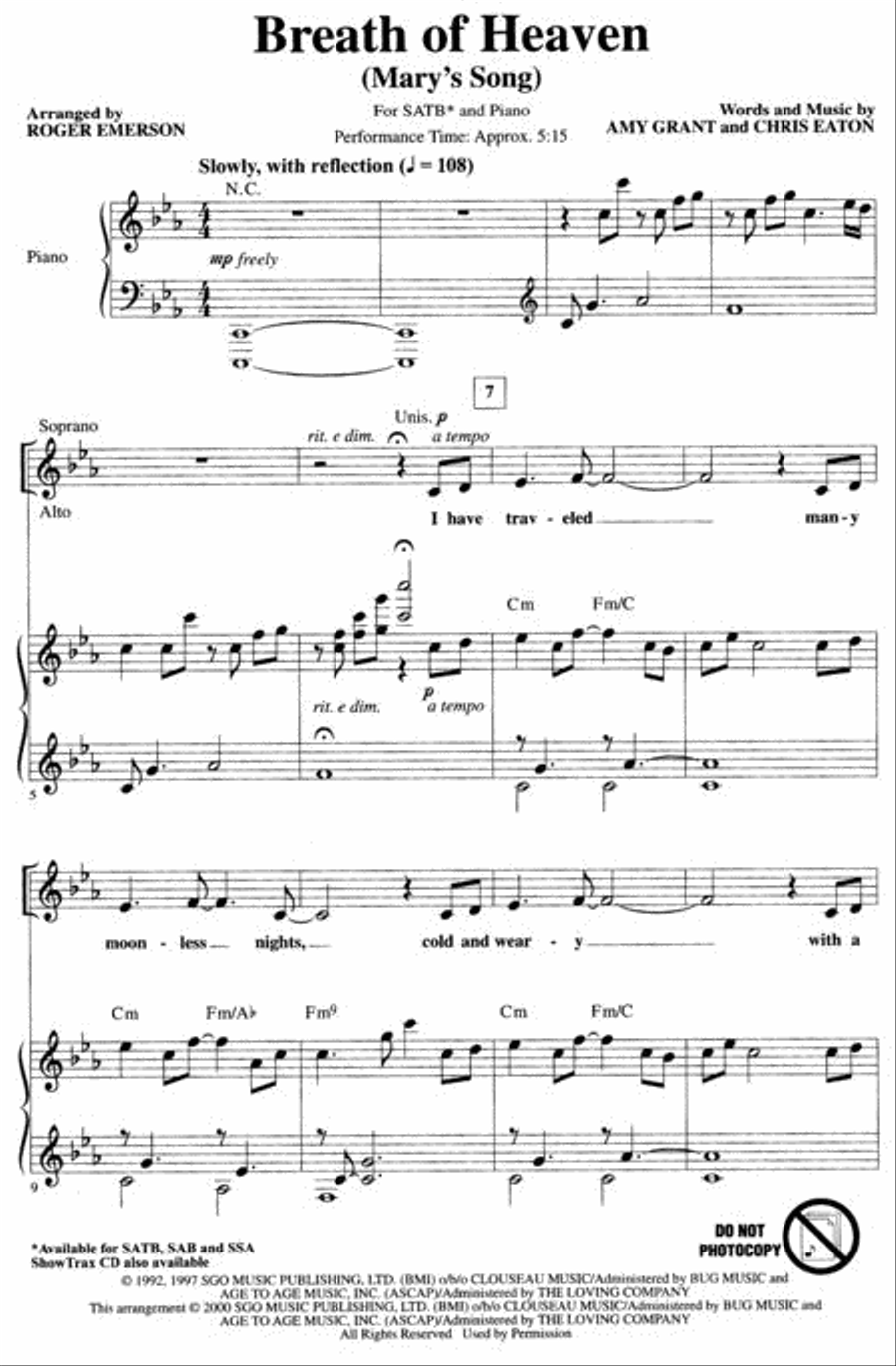 Breath of Heaven (Mary's Song) 4-Part scores gallery preview page 2