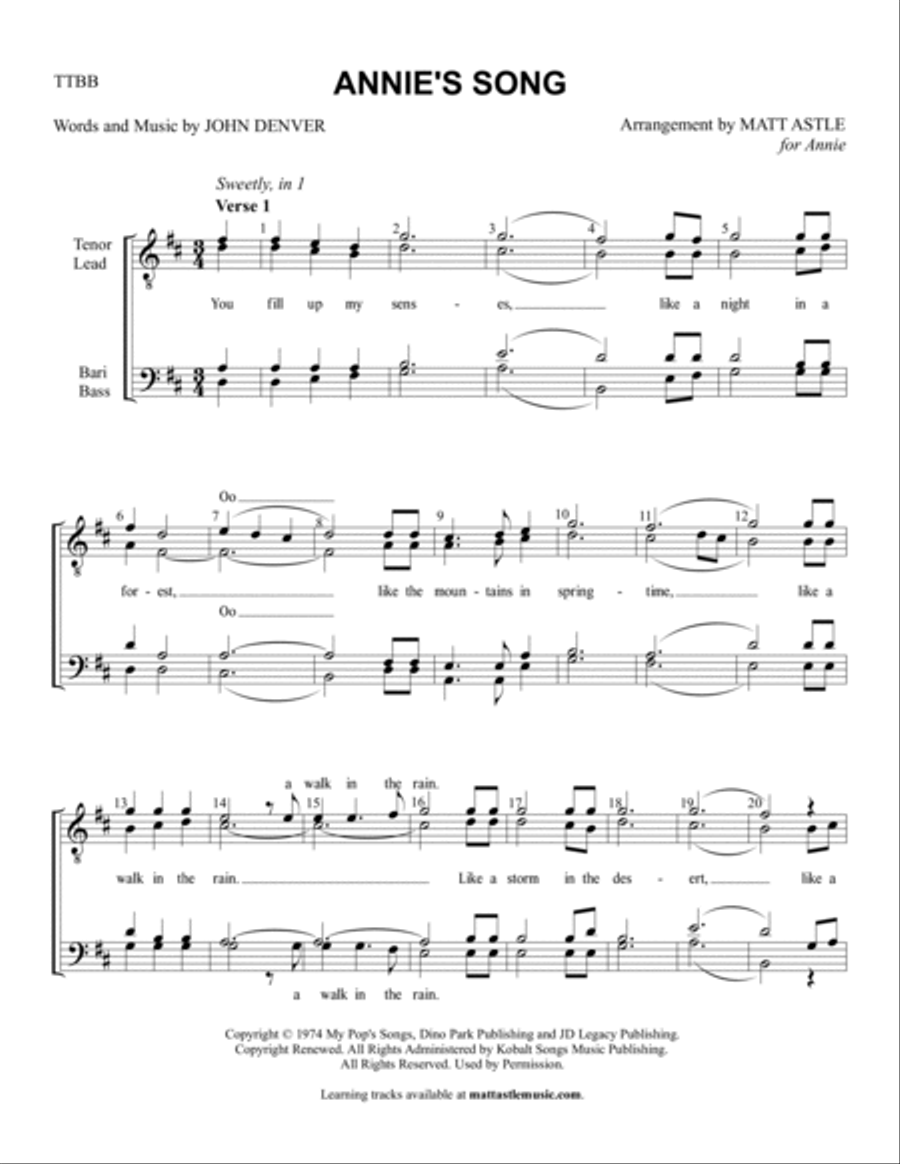 Annie's Song Annie's Song TTBB scores gallery preview page 2
